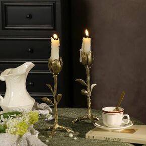 NIKKY HOME Gold Tulip Taper Candle Holders, Vintage Elegant Flower Shaped Metal Candlestick for Table Centerpieces, Wedding Decor and Dinner Party in Kuwait