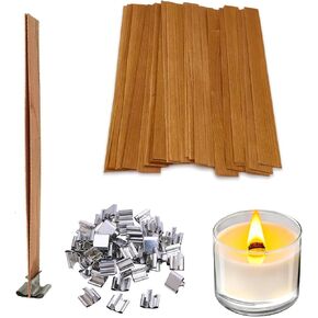 100 Pcs Wood Wicks, Thicken Wooden Candle Wicks for Candle Making, Smokeless Wood Wick Candles That Crackle, DIY Candle Making Supplies for Soy Wax, Bees Wax, Coconut Wax with Metal Base (50 Sets) in Saudi Arabia