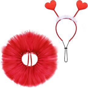 2Pcs Valentines Day Dog Costume Set Valentines Dog Tutu Dress with Red Heart Headband for Small Medium Pet Cat Dog for Valentine’s Day Holiday Party Outfit Accessories in Kuwait