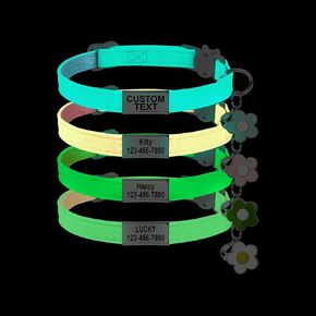 Custom Glow in The Dark Cat Collar with Breakaway Buckle Anti-Lost Nameplate Luminous Cat Collar - Adjustable Size (8-11 Inch) for Kittens Cats, Personalized Laser Engraving ID Tag & Removable Bell in Saudi Arabia