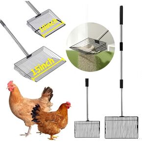 مغرفة فضلات الدجاج للرمل، عبوتان من مغرفة حظيرة الدجاج، ومشط، وأدوات التنظيف، مجرفة غربلة فضلات من الفولاذ المقاوم للصدأ لنفايات الحظيرة مع رؤوس قابلة للاستبدال مقاس 15 بوصة و10 بوصة in Kuwait