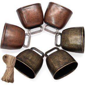 Marvexi 6PCS Grazing Cattle Bells Copper Cow Bells, Small Sheep Bell Loud Brass Bell with The Hemp Rope for Farm Animals/Christmas Decoration(Bronze|Red Copper) in Kuwait