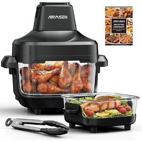 مقلاة هوائية زجاجية قابلة للشرب من AIRMSEN، غير سامة، 4.8QT و1.3QT، 4 إعدادات مسبقة وتحكم يدوي، حرارة دقيقة 140–450 درجة فهرنهايت، زيت أقل بنسبة 95%، إيقاف مؤقت واستئناف تلقائي، آمنة للاستخدام في الميكروويف وغسالة الأطباق in Kuwait
