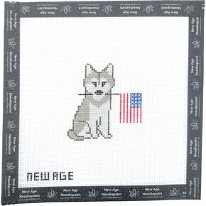 Hand-Painted Patriotic Husky Needlepoint Canvas American Flag Dog in Kuwait