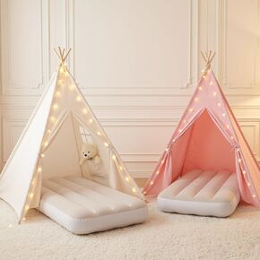 خيمة Wilwolfer Pink Sleepover Teepee للأطفال - عبوة من قطعتين بيت لعب تيبي للأطفال مع أضواء وعلم وسرير هوائي قابل للنفخ - داخلي/خارجي قابل للطي - خيمة حفلات النوم - لوازم حفلات النوم in Kuwait