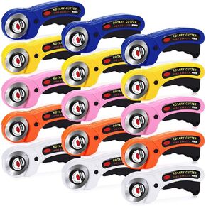 Lothee 15 Pcs Rotary Cutters 45mm Blade Bulk Fabric Cutter Rotary Tools with Handle Safety Lock Quilting Supplies Stainless-Steel Blade for Quilting Sewing Leather Arts Crafts Fabric Paper in Kuwait
