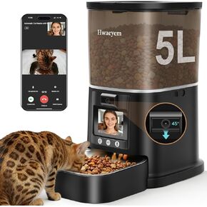 جهاز تغذية تلقائي للقطط مع كاميرا، جهاز تغذية ذكي للحيوانات الأليفة بتقنية واي فاي 5G مع فيديو/صوت ثنائي الاتجاه، زاوية قابلة للتعديل 45 درجة، رؤية ليلية، موزع طعام القطط سعة 5 لتر للقطط والكلاب الصغيرة مع التحكم في التطبيق لقضاء العطلات والعمل in Kuwait