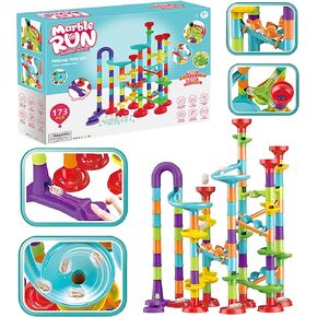 مجموعة تشغيل الرخام - 173 قطعة من ألعاب تعلم العلوم والتكنولوجيا والهندسة والرياضيات للأطفال من 4 إلى 8 مسارات، مسارات سباق للأطفال، برج رخامي، ألعاب مكعبات البناء (G47) in Kuwait