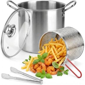 3.2QT Stainless Steel Deep Fryer Pot With Basket & Lid, Oil Strainer Pot For Frying Fish, Shrimp, Chicken & Fries - Japanese Tempura Frying Pot With Drip Drainer For Stove Top Cooking in Saudi Arabia