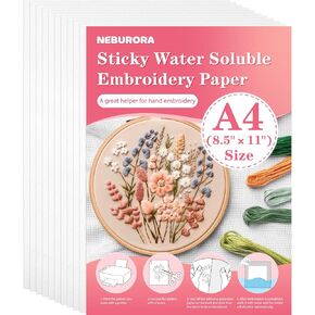 NEBURORA مثبت قابل للذوبان في الماء قابل للطباعة للتطريز 5 قطع 8.2 بوصة × 11.6 بوصة ورق تطريز لاصق يُغسل بعيدًا عن التطريز القابل للذوبان لمستلزمات الخياطة اليدوية أو الآلية in Kuwait