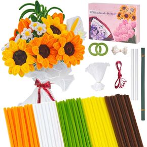 SZXYMUQI 500pcs Pipe Cleaners Craft Kit for Flower Making Sunflower DIY Material Bundle with 20 Stems, 100 Stamens, Ribbon, Tulle, Glue Sticks All-in-One Chenille Stems Art Supplies for Adults Gift in Saudi Arabia