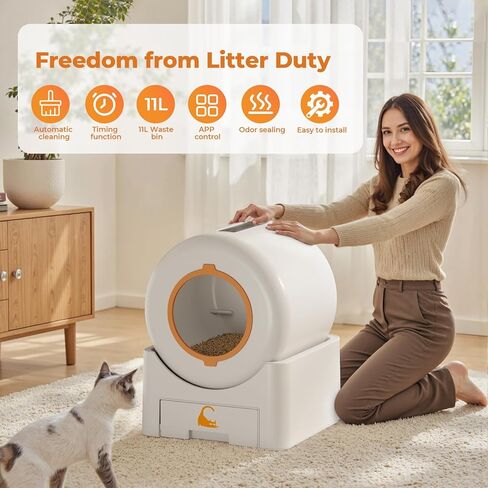 Self Cleaning Litter Box, Large Capacity Automatic Litter Box for Multiple Cats, Auto-Empty Cat Pan with App Control, Auto Sensors for Safety Protection, Enhanced Whisper-Quiet Design, White in Kuwait