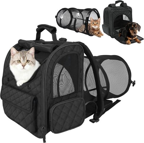 Cat Backpack Carrier with Detachable Round Play Tunnel, 2 in 1 Expandable Cat Backpack with Breathable Mesh,Cat Carrying Backpack for Cat 17lbs & Small Dog 13lbs,Black. in Kuwait