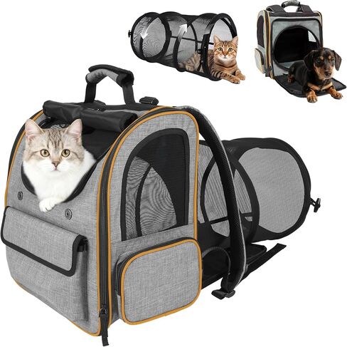 Cat Backpack Carrier with Detachable Round Play Tunnel, 2 in 1 Expandable Cat Backpack with Breathable Mesh,Cat Carrying Backpack for Cat 17lbs & Small Dog 13lbs,Black. in Saudi Arabia