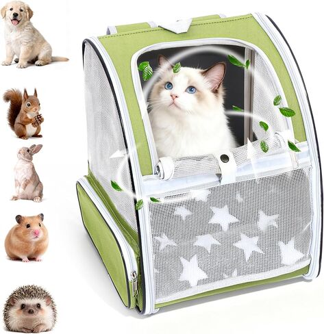 Green Cat Backpack Carrier with Washable Crate Bed Mat Breathable Cat Carrier Large Space for Medium Small Dog Puppy Kitty Bunny Ventilated Mesh Pet Backpack for Cats Travel Hiking Walking Outdoor Use in Saudi Arabia