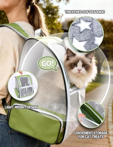 Green Cat Backpack Carrier with Washable Crate Bed Mat Breathable Cat Carrier Large Space for Medium Small Dog Puppy Kitty Bunny Ventilated Mesh Pet Backpack for Cats Travel Hiking Walking Outdoor Use in Saudi Arabia