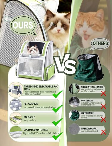 Green Cat Backpack Carrier with Washable Crate Bed Mat Breathable Cat Carrier Large Space for Medium Small Dog Puppy Kitty Bunny Ventilated Mesh Pet Backpack for Cats Travel Hiking Walking Outdoor Use in Saudi Arabia