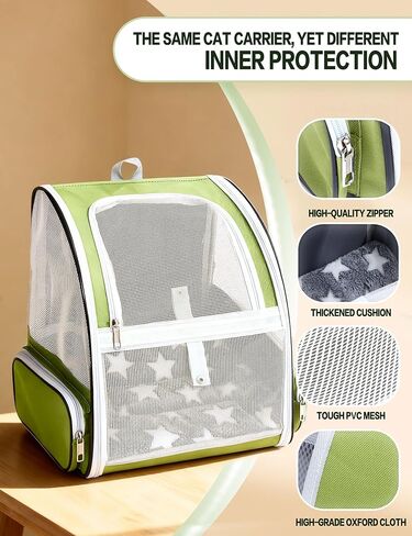 Green Cat Backpack Carrier with Washable Crate Bed Mat Breathable Cat Carrier Large Space for Medium Small Dog Puppy Kitty Bunny Ventilated Mesh Pet Backpack for Cats Travel Hiking Walking Outdoor Use in Saudi Arabia