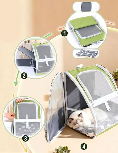 Green Cat Backpack Carrier with Washable Crate Bed Mat Breathable Cat Carrier Large Space for Medium Small Dog Puppy Kitty Bunny Ventilated Mesh Pet Backpack for Cats Travel Hiking Walking Outdoor Use in Saudi Arabia