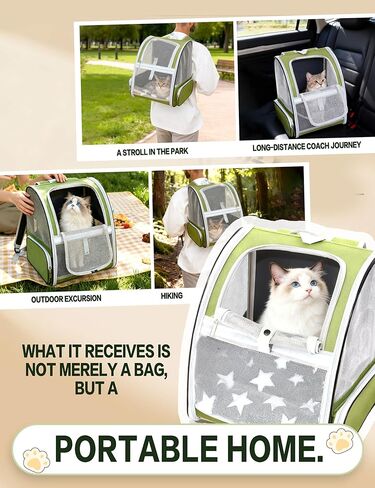 Green Cat Backpack Carrier with Washable Crate Bed Mat Breathable Cat Carrier Large Space for Medium Small Dog Puppy Kitty Bunny Ventilated Mesh Pet Backpack for Cats Travel Hiking Walking Outdoor Use in Saudi Arabia