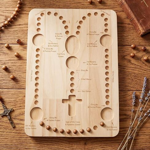 Vicenpal Rosary Making Tray Wooden Cross Bead Boards Religious Rosary Making Supplies 13.8 x 9.8 Inch Beading Design Tray & Organizer for Christian Jewelry Necklace DIY Board Tool in Saudi Arabia