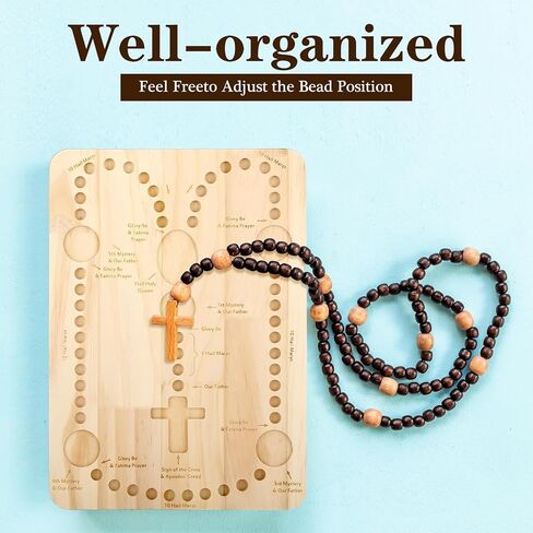 Vicenpal Rosary Making Tray Wooden Cross Bead Boards Religious Rosary Making Supplies 13.8 x 9.8 Inch Beading Design Tray & Organizer for Christian Jewelry Necklace DIY Board Tool in Saudi Arabia