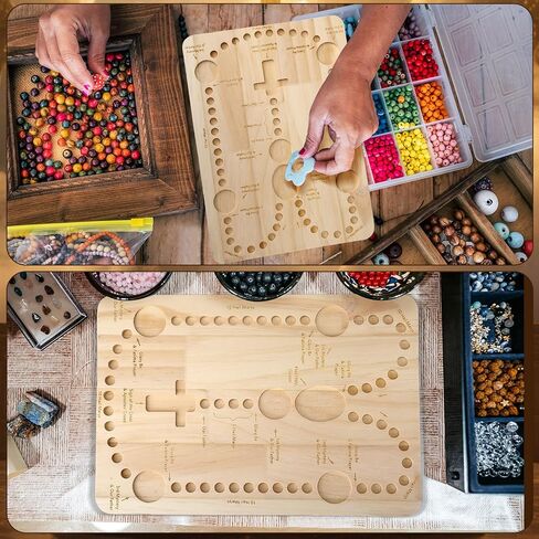 Vicenpal Rosary Making Tray Wooden Cross Bead Boards Religious Rosary Making Supplies 13.8 x 9.8 Inch Beading Design Tray & Organizer for Christian Jewelry Necklace DIY Board Tool in Saudi Arabia