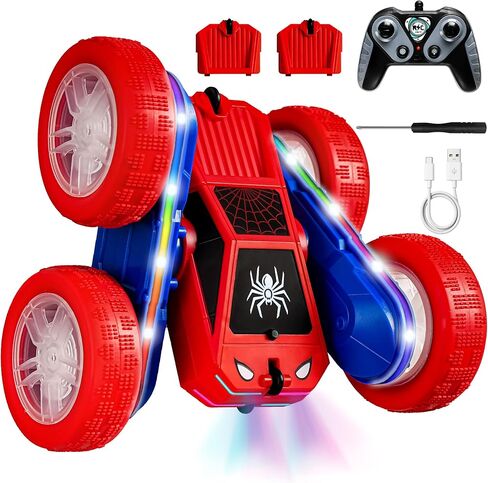 عنكبوت سيارة تحكم عن بعد 4WD 360 درجة تقلب RC ألعاب سيارات حيلة مستوحاة من الإنترنت سيارات الانجراف مزدوجة الجوانب مع أضواء LED 2 وحدات بطارية شحن قابلة للشحن ألعاب وهدية للأولاد من سن 3 إلى 12 عامًا in Saudi Arabia