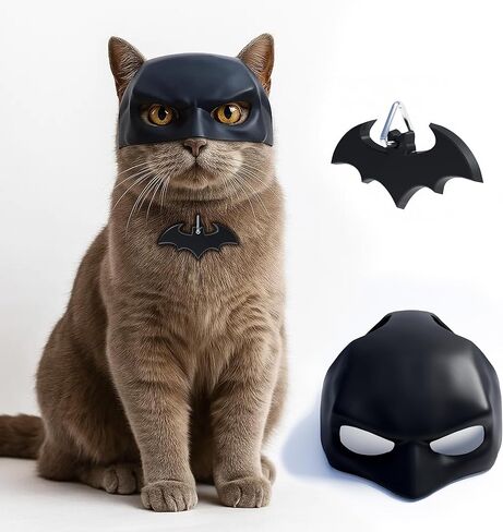 مجموعة قناع الخفافيش وشارة الياقة، إكسسوارات أزياء مضحكة للحيوانات الأليفة للقطط الداخلية، زي البطل الخارق للهالوين، الحفلات التنكرية، التقاط الصور، وهدية لمحبي الحيوانات الأليفة (صغير) in Kuwait