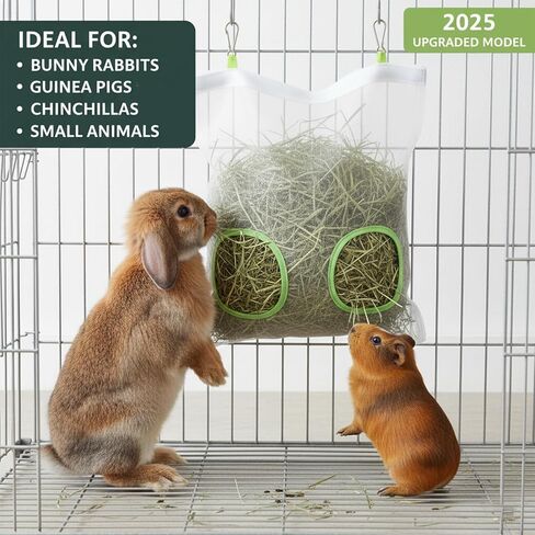 حقيبة تغذية قش الأرانب، موزع بطيء ثنائي الفتحات مقاوم للمضغ للأرنب وخنازير غينيا 9.8 × 11 بوصة، موديل جديد 2025 in Kuwait