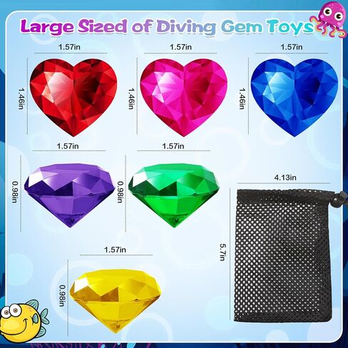 Duchong Pool Toys, 9 Pcs Extra Large Dive Gems for Kids Ages 4-8, 8-12, Summer Beach Water Colorful Diamond Toys for Boys Girls Underwater Gemstone Swimming Training Gifts in Saudi Arabia