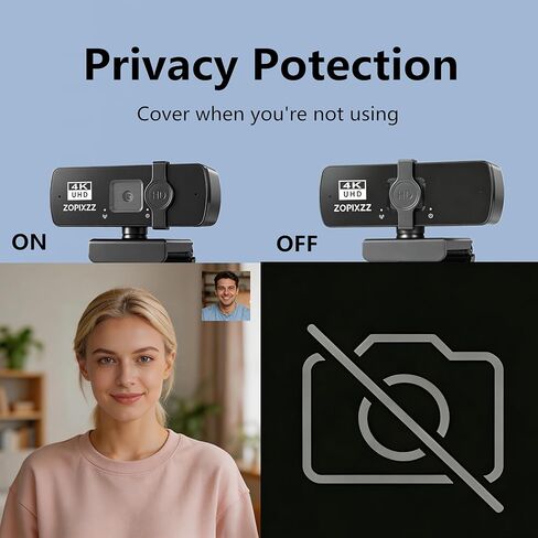 4K Webcam for PC Ultra HD Web Camera with Microphone, PDAF Autofocus,Privacy Cover,USB A & USB C Adapter, Plug & Play,Ideal for Business Meetings&Live Streaming in Saudi Arabia