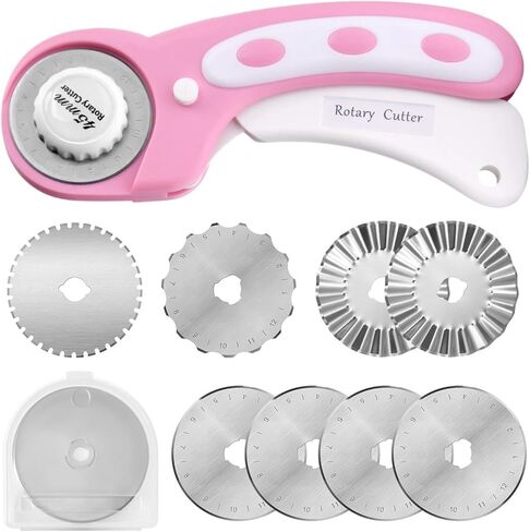 SPEEDWOX 45mm Rotary Cutter with 8 Extra Blades Handle Rolling Cutter with Safety Lock with Safety Lock for Fabric, Leather, Crafting, Sewing, Quilting - Ambidextrous Design for Left & Right Hand in Saudi Arabia