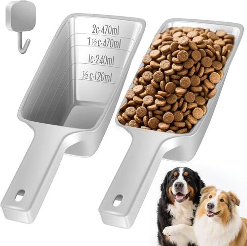Food Scoop 2 PACK,2 Cup Capacity Dog Food Scoop With Measuring Lines For Dog, Puppy and Cat Coffee Bean Scoop, Flour Scoop (Small & Large White) in Saudi Arabia