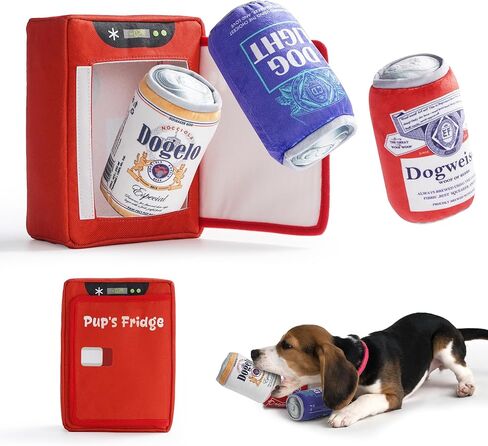 nocciola squeaky beer dog Toys مع ثلاجة، لعبة إخفاء مجعدة مضحكة والبحث عن ألعاب مضغ للكلاب للسلالات الصغيرة والمتوسطة الكبيرة، هدايا عيد ميلاد جرو محشوة من القطيفة in Kuwait