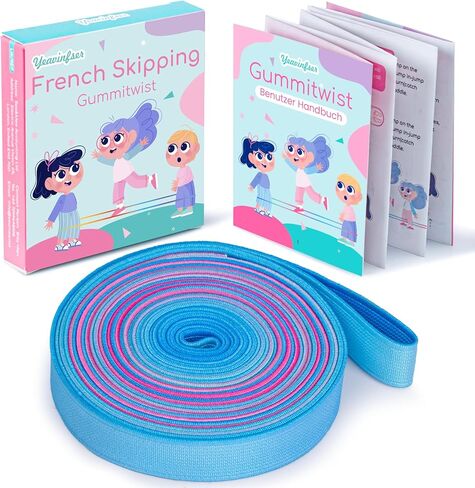 Chinese Jump Rope - 4m Long Rainbow Elastic Rope with Instruction, 1.5cm Wide French Skipping, Fun Sports Toy for Kids Indoor&Outdoor Jumpsies Games, Ideal Birthday Easter Gift in Saudi Arabia
