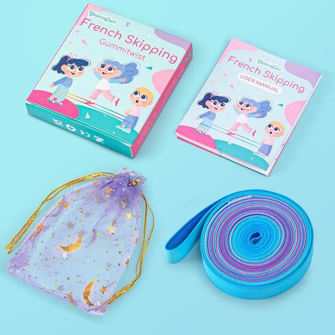 Chinese Jump Rope - 4m Long Rainbow Elastic Rope with Instruction, 1.5cm Wide French Skipping, Fun Sports Toy for Kids Indoor&Outdoor Jumpsies Games, Ideal Birthday Easter Gift in Saudi Arabia