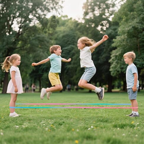 Chinese Jump Rope - 4m Long Rainbow Elastic Rope with Instruction, 1.5cm Wide French Skipping, Fun Sports Toy for Kids Indoor&Outdoor Jumpsies Games, Ideal Birthday Easter Gift in Saudi Arabia