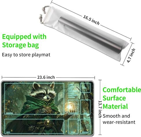 بساط لعب مقاس 60.96 سم × 35.56 سم مع مناطق سحرية للعب ألعاب بطاقات MTG، بساط ألعاب لوحي لكسر البطاقات، بساط معارك ألعاب بطاقات الألعاب مع أكياس تخزين، راكون ساحر الغابة in Kuwait