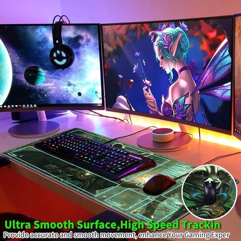 بساط لعب مقاس 60.96 سم × 35.56 سم مع مناطق سحرية للعب ألعاب بطاقات MTG، بساط ألعاب لوحي لكسر البطاقات، بساط معارك ألعاب بطاقات الألعاب مع أكياس تخزين، راكون ساحر الغابة in Kuwait