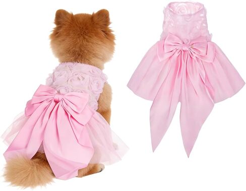 Valentine's Day Dog Dress Rose Tulle Tutu Skirt with Pink Bowknot for Small Dog Cat Valentine's Day Wedding Birthday Party Outfit in Saudi Arabia