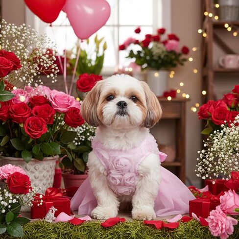 Valentine's Day Dog Dress Rose Tulle Tutu Skirt with Pink Bowknot for Small Dog Cat Valentine's Day Wedding Birthday Party Outfit in Saudi Arabia