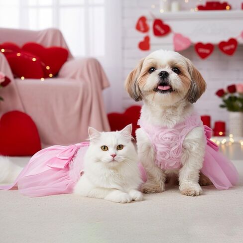Valentine's Day Dog Dress Rose Tulle Tutu Skirt with Pink Bowknot for Small Dog Cat Valentine's Day Wedding Birthday Party Outfit in Saudi Arabia