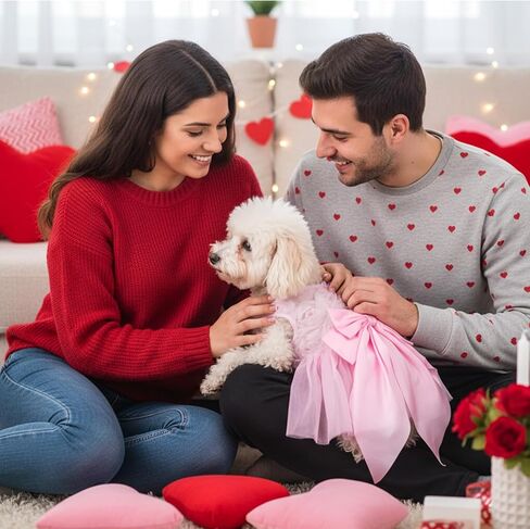Valentine's Day Dog Dress Rose Tulle Tutu Skirt with Pink Bowknot for Small Dog Cat Valentine's Day Wedding Birthday Party Outfit in Saudi Arabia