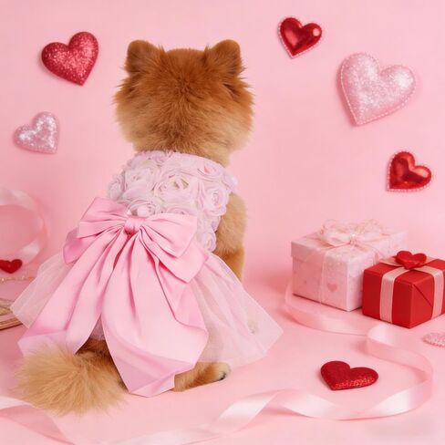 Valentine's Day Dog Dress Rose Tulle Tutu Skirt with Pink Bowknot for Small Dog Cat Valentine's Day Wedding Birthday Party Outfit in Saudi Arabia