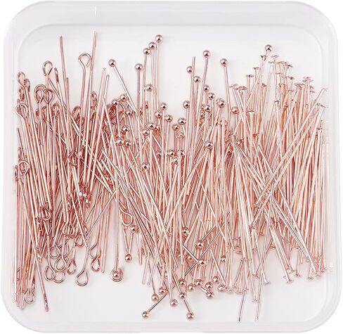 Fashewelry 300Pcs Rose Gold Eye Pins Head Pins 29.5-30.5mm 3 Styles 22 Gauge Headpins Findings for Jewelry Making in Saudi Arabia
