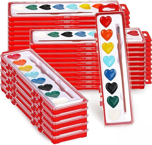 25 Pcs 8 Colors Heart Watercolor Paint Set Washable Watercolor Paint with Brushes Valentines Day Gifts for Art Activities Painting Party Craft Accessories (25, Red) in Saudi Arabia