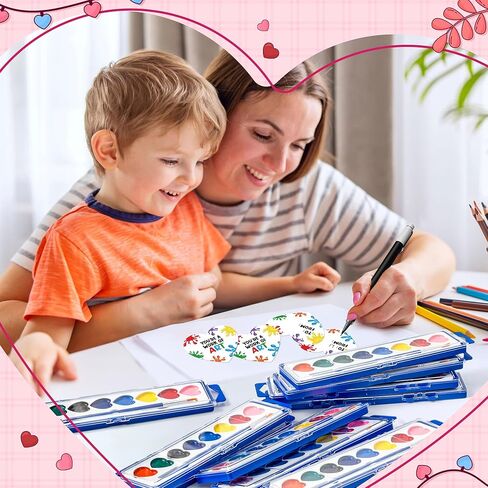 مجموعة بطاقات ألوان مائية للأطفال هدية عيد الحب، 8 ألوان مائية، 24 حزمة مجموعة طلاء قابلة للغسل مع فرشاة للأطفال البالغين، لوازم الفصول الدراسية المدرسية هدايا عيد الحب in Saudi Arabia