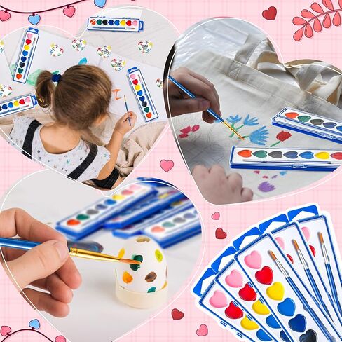 مجموعة بطاقات ألوان مائية للأطفال هدية عيد الحب، 8 ألوان مائية، 24 حزمة مجموعة طلاء قابلة للغسل مع فرشاة للأطفال البالغين، لوازم الفصول الدراسية المدرسية هدايا عيد الحب in Saudi Arabia