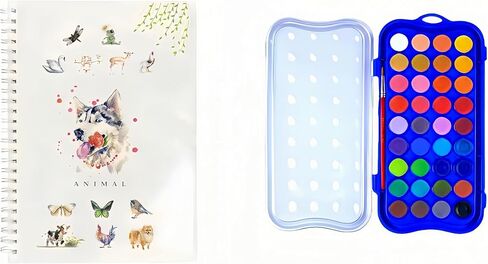 Watercolor Workbook，24 Colors Water Color Books Paint Set ，Water Coloring Book，Water Colors Paint Adult Set，Watercolor Book，With Paint and Pen (Animals - 24 colors) in Saudi Arabia